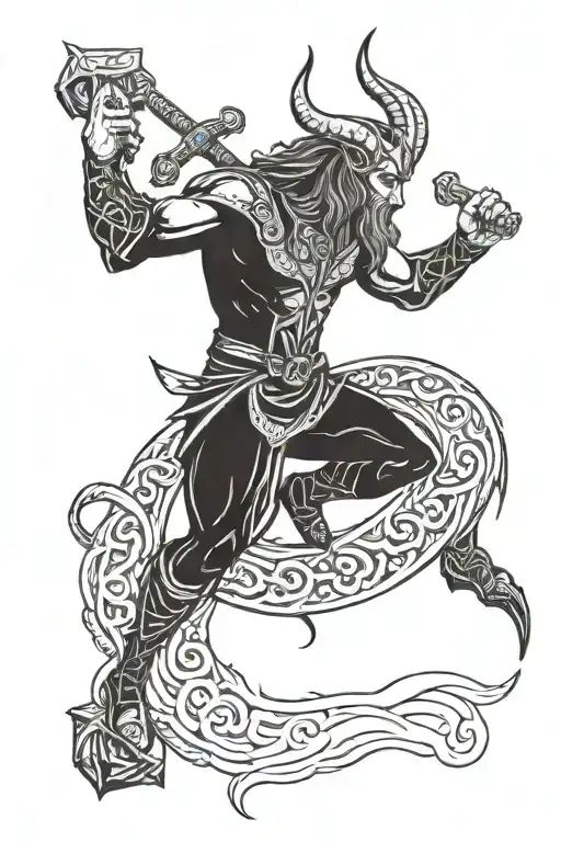 Capricorn Looking at Thor, Nordic Mythology tattoo design idea