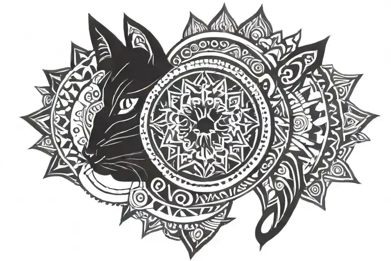 black cat mandala tattoo design idea