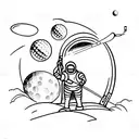 astronaut playing golf on the moon tattoo design idea