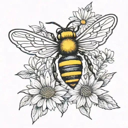 daisy Virgo symbol bee flying tattoo design idea