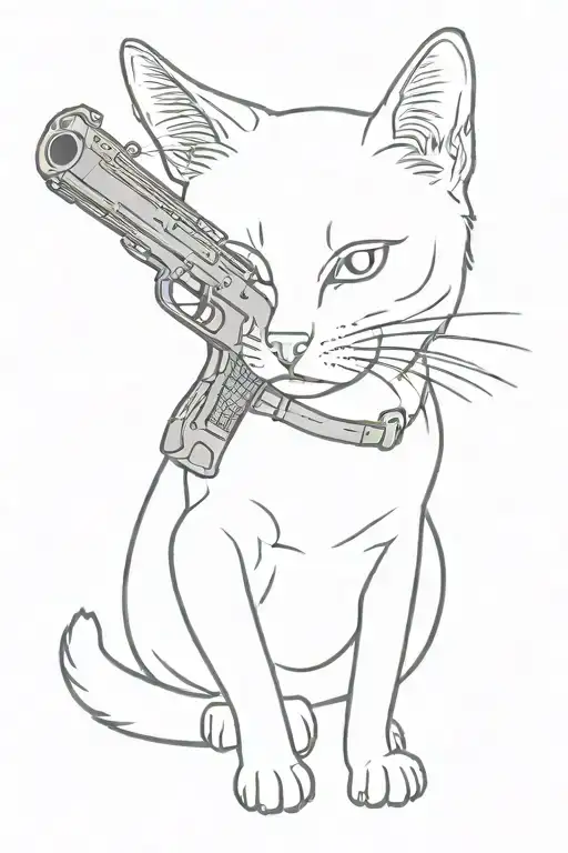 Cat with gun tattoo design idea