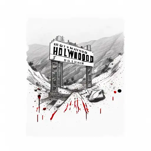 Hollywood sign with blood dripping from the bottom tattoo design idea
