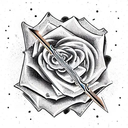thin sword wrapped in a rose tattoo design idea
