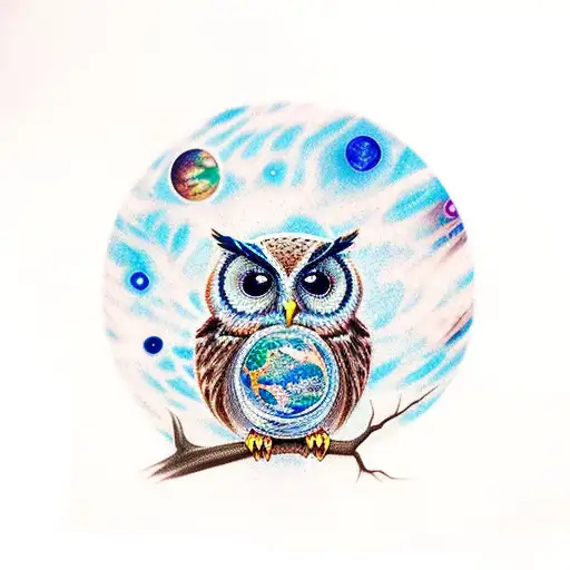planets owl bracnch milky way stars  tattoo design idea