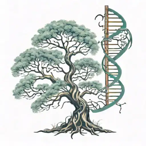 tree with DNA helix roots tattoo design idea