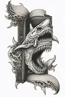 shark jaw bone open book with intricate tattoo design idea