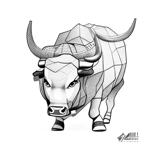 bull horning up with red and orange lines tattoo design idea