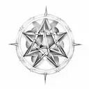 pentagram inside a triple moon with a triple trident piercing the full moon tattoo design idea