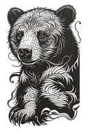 Bear cub playing tattoo design idea