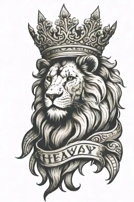 lion wearing a crown with the saying "heavy is the head that wears the crown " tattoo design idea