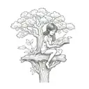 The stump from the book "the giving tree" with a young girl holding a flower sitting on it tattoo design idea