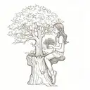 The stump from the book "the giving tree" with a young girl holding a flower sitting on it tattoo design idea
