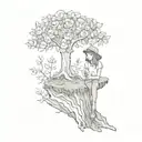 The stump from the book "the giving tree" with a young girl holding a flower sitting on it tattoo design idea