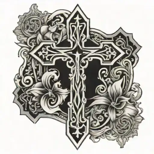 western themed cross surrounded tattoo design idea