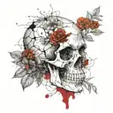 skull with cracks and wild flowers growing out top. plaster and patchwork on skull tattoo design idea