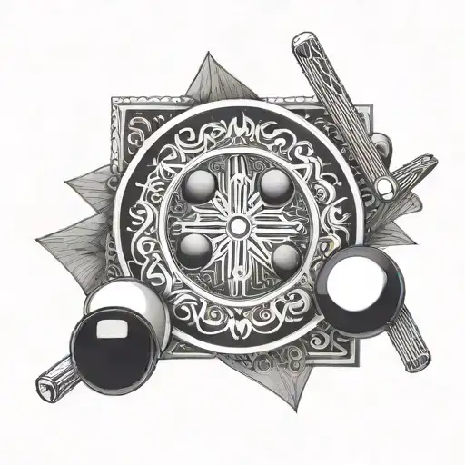 A mandala design incorporating billiard balls and cues, representing the client's dedication to both their Zen practice and their love for billiards tattoo design idea