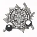 A mandala design incorporating billiard balls and cues, representing the client's dedication to both their Zen practice and their love for billiards tattoo design idea