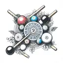 A mandala design incorporating billiard balls and cues, representing the client's dedication to both their Zen practice and their love for billiards tattoo design idea