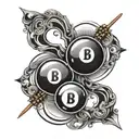 A yin and yang symbol made up of billiard balls and cues, representing the harmony between opposing forces in the client's life tattoo design idea