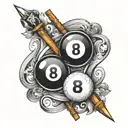 A yin and yang symbol made up of billiard balls and cues, representing the harmony between opposing forces in the client's life tattoo design idea