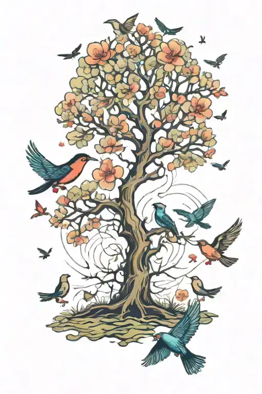 tree with birds flying away tattoo design idea