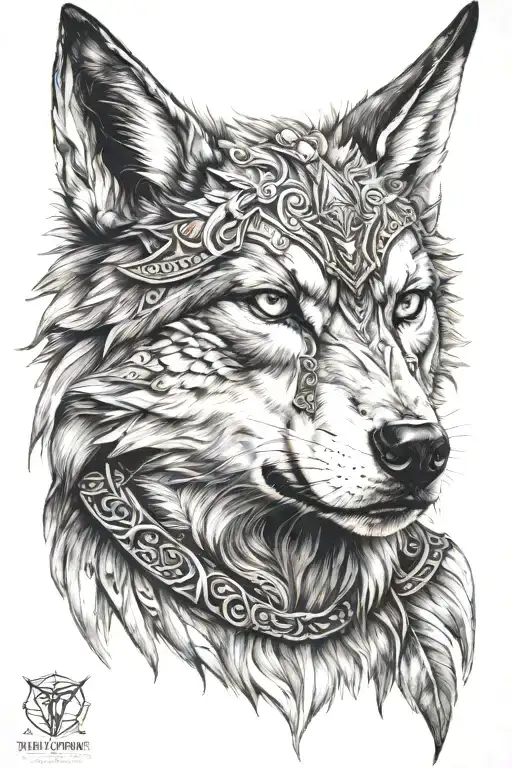 valkyrie Greya Wolf face tattoo design idea