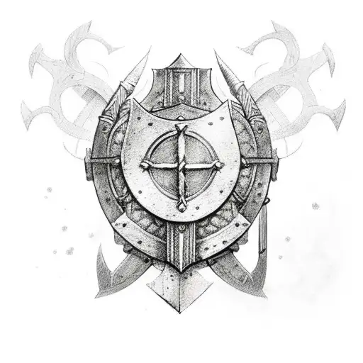 Shield adorned with intricate Viking boat design tattoo design idea