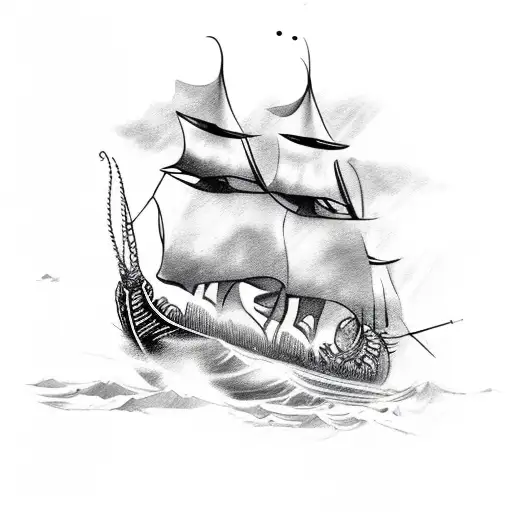 Viking longship sailing through stormy seas tattoo design idea