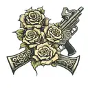 Roses with torn and gun 2nd amendment tattoo design idea