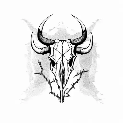 bull skull and barbed wire tattoo design idea