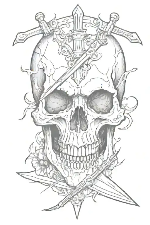 Sword in a vampire skull tattoo design idea