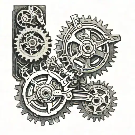 broken knee into mechanical gears tattoo design idea