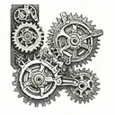 broken knee into mechanical gears tattoo design idea