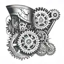 broken knee into mechanical gears tattoo design idea
