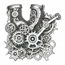 broken knee into mechanical gears tattoo design idea