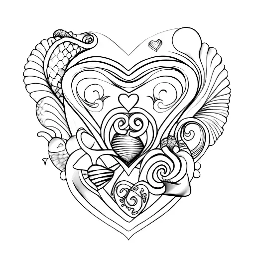 A seashell and love-themed tattoo of a seashell with a heart-shaped opening, symbolizing the love between the couple tattoo design idea