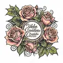 phrase "welcome and goodbye" surrounded by roses tattoo design idea