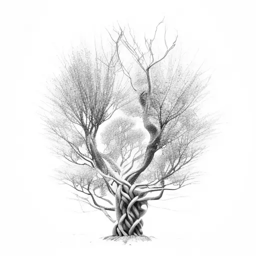 tree roots tangled and twisting, holding items of importance tattoo design idea
