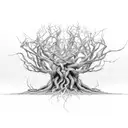 tree roots tangled and twisting, holding items of importance tattoo design idea