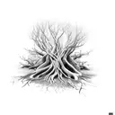 tree roots tangled and twisting, holding items of importance tattoo design idea