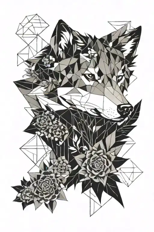 wolf and flower   tattoo design idea