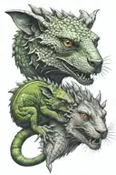 Chameleons fight with wolf   tattoo design idea