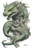 Chameleons fight with wolf   tattoo design idea