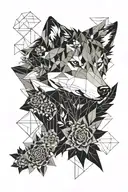 wolf and flower   tattoo design idea