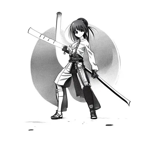 anime girl with katana tattoo design idea