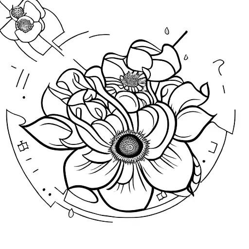 A cute minimalist tattoo of a flower bouquet with engineering tools tattoo design idea