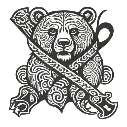 leukemia ribbon with bears and tribal  tattoo design idea