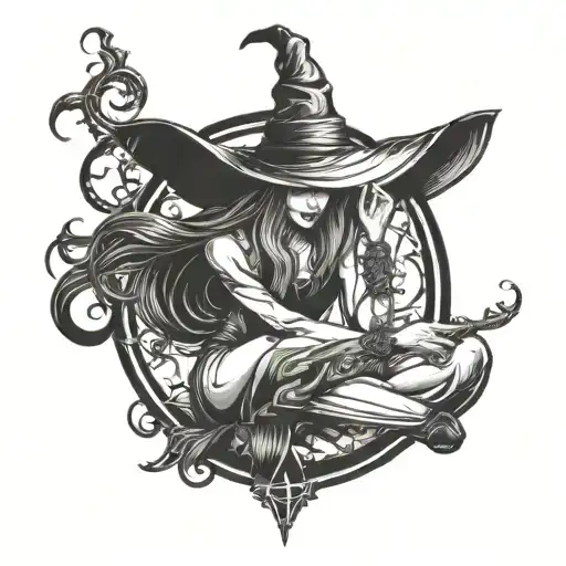 a witch in a seductive pose tattoo design idea