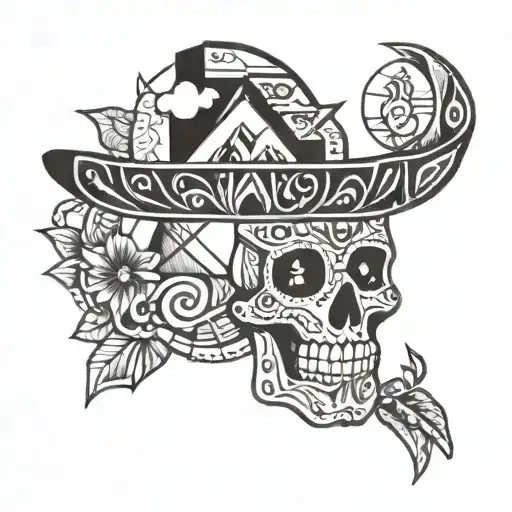 A geometric pattern incorporating elements of the outdoors and the Mexican American heritage tattoo design idea