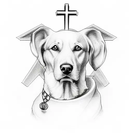 Christian Cross with dog memorial tattoo design idea